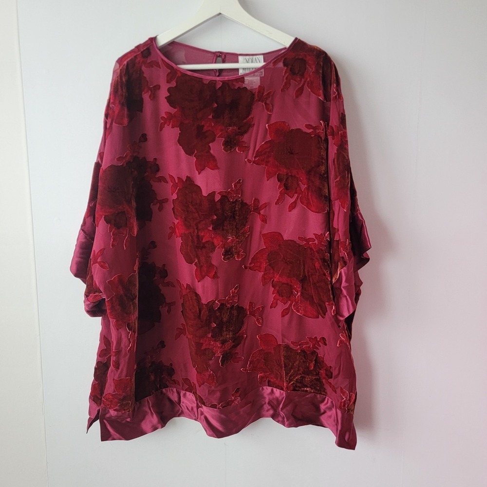 Nolan Miller glamour style women's silk blend Floral Burnout sheer shirt size 1X